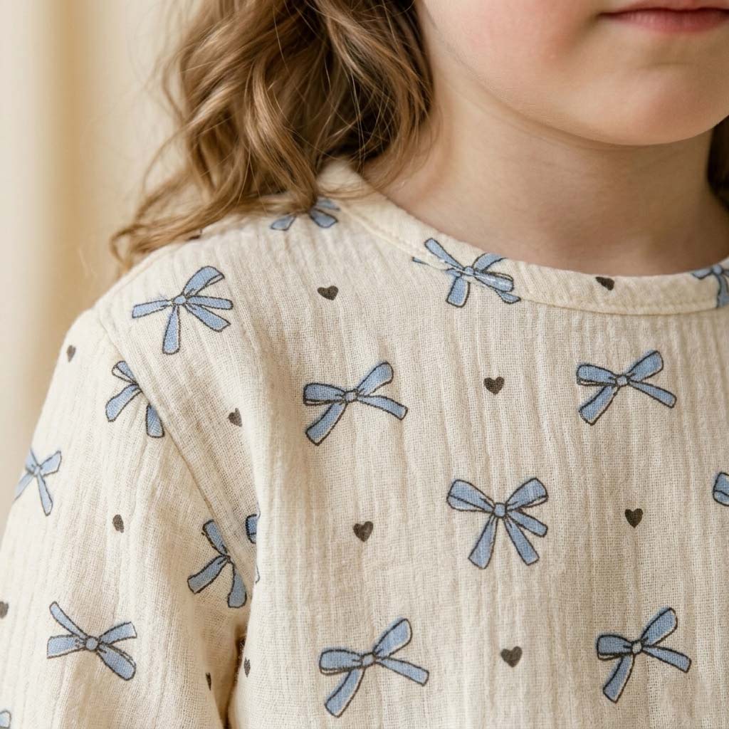 Bows & Heart Girls Short Sleeves Pajama Set - Cream