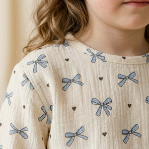 Bows & Heart Girls Short Sleeves Pajama Set - Cream