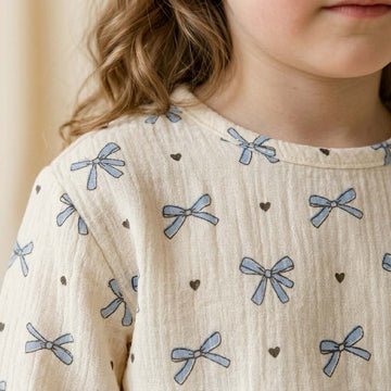 Bows & Heart Girls Short Sleeves Pajama Set - Cream