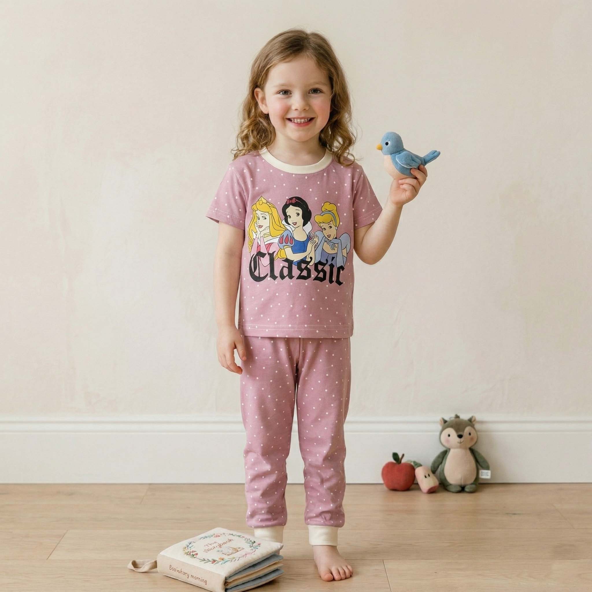 Classic Princess Girls Short Sleeves Pajama Set - Pink