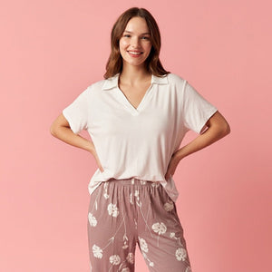 Dandelion Women Pajama Set - White & Brown