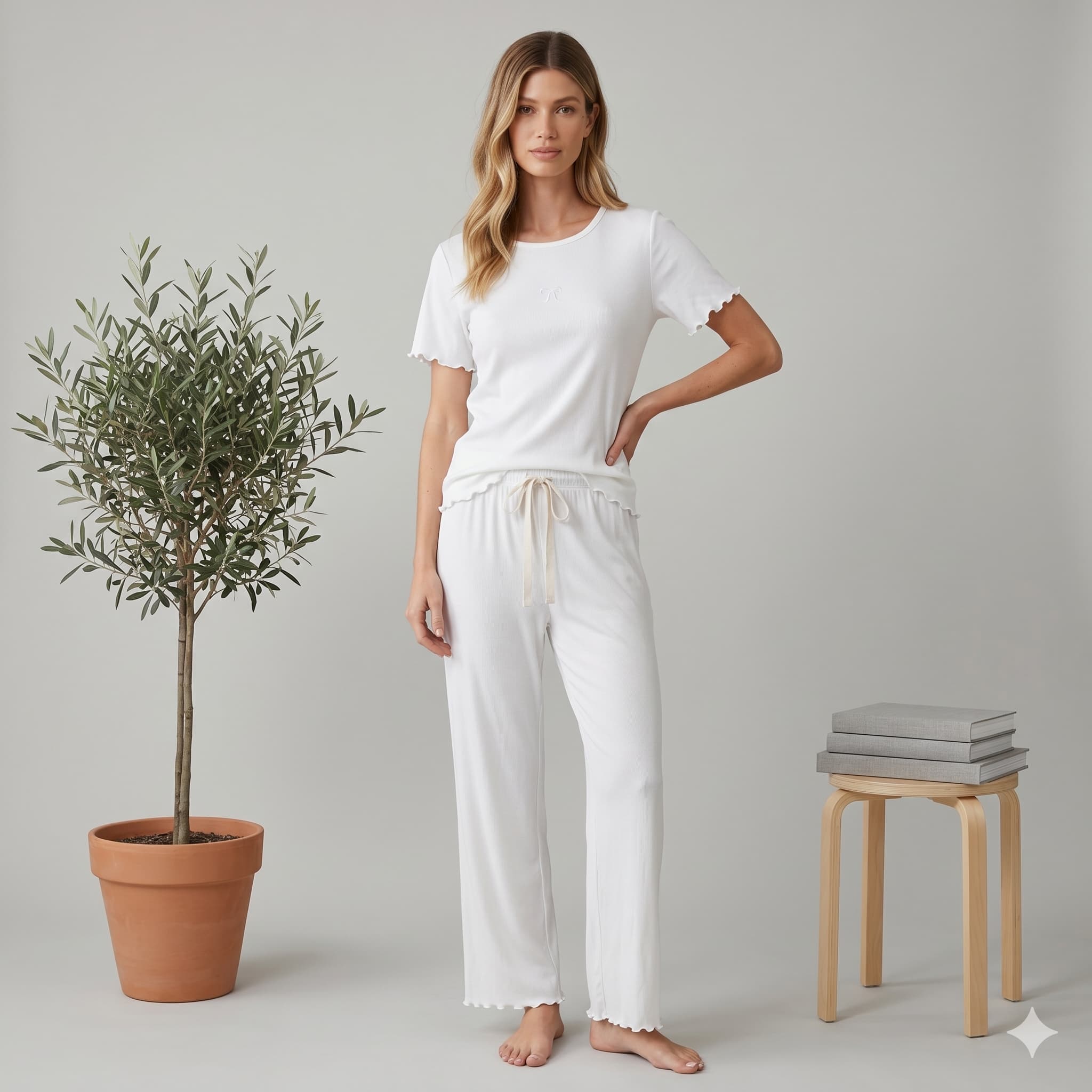 Ivory Whisper Women Half Sleeves Pajama Set - White