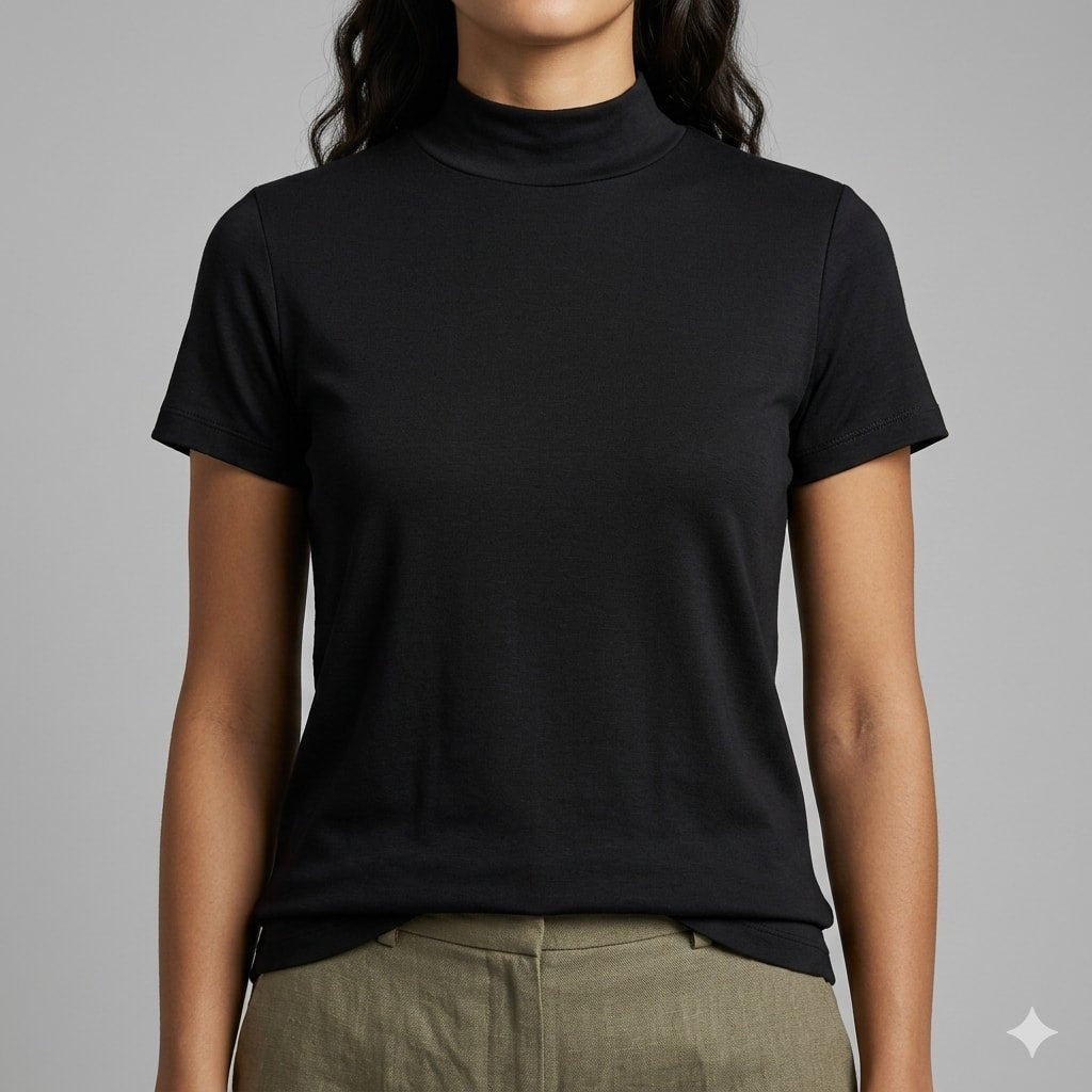 Noir Muse Women Half Sleeves Top - Black