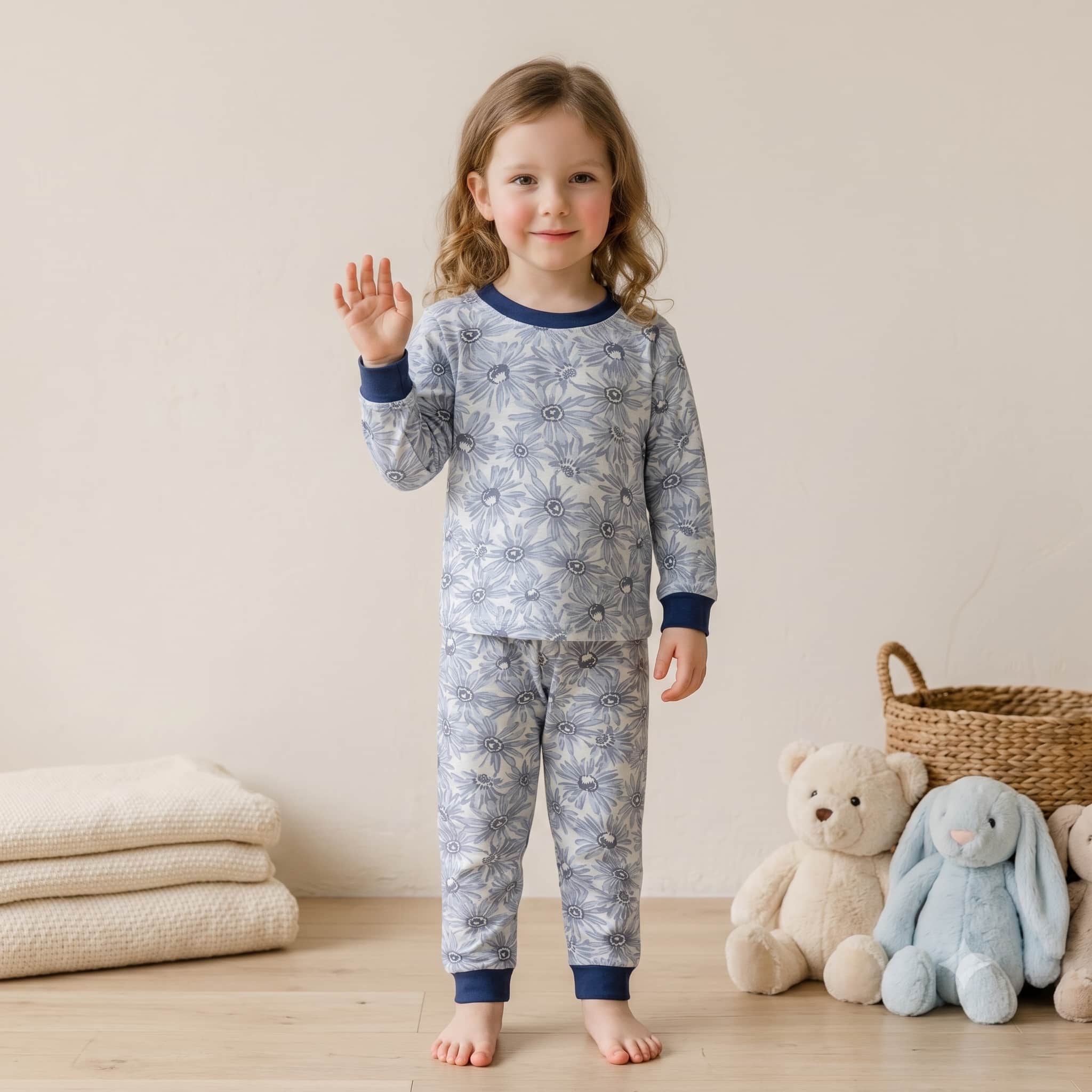 Bloom Breeze Girls Full Sleeves Pajama Set - Blue