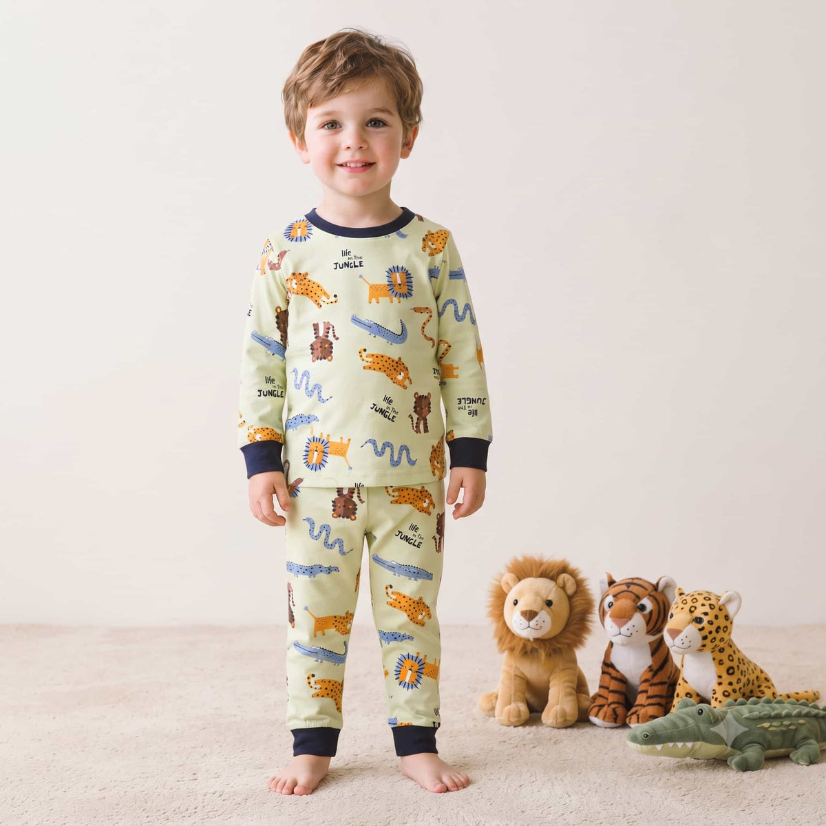 Jungle Life Boys Full Sleeves Pajama Set - Light Green