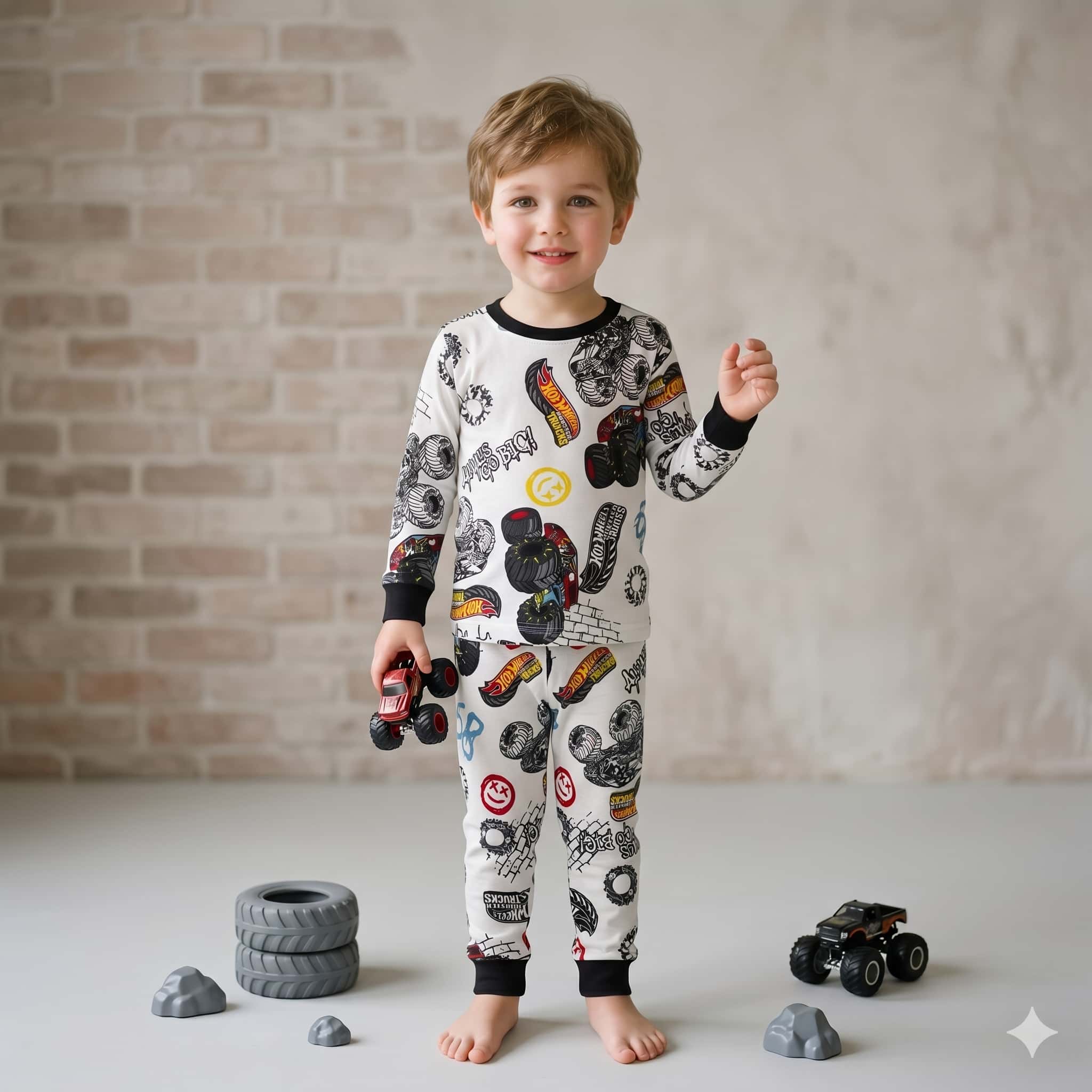 Hot Wheels Boys Full Sleeves Set - White