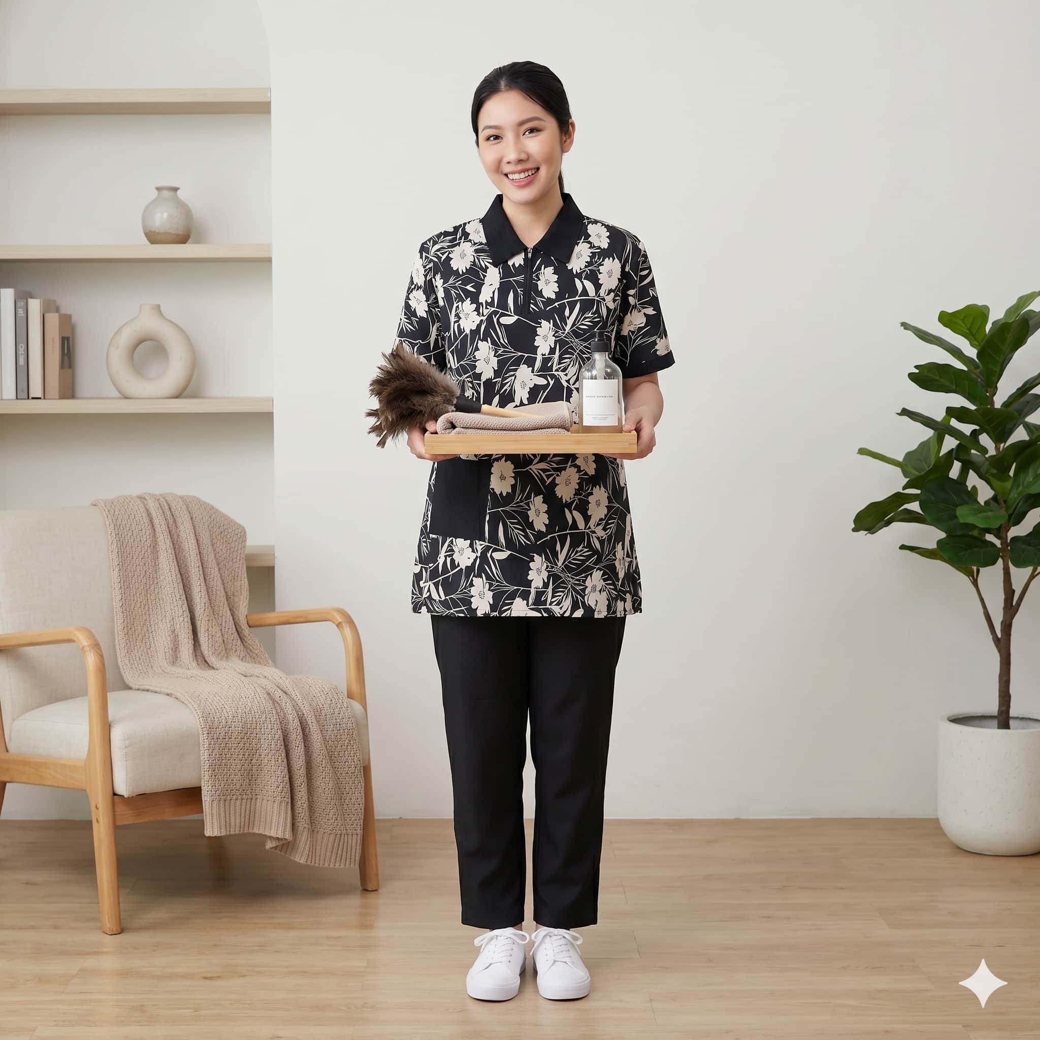Midnight Flora Maid Women Uniform Set - Black