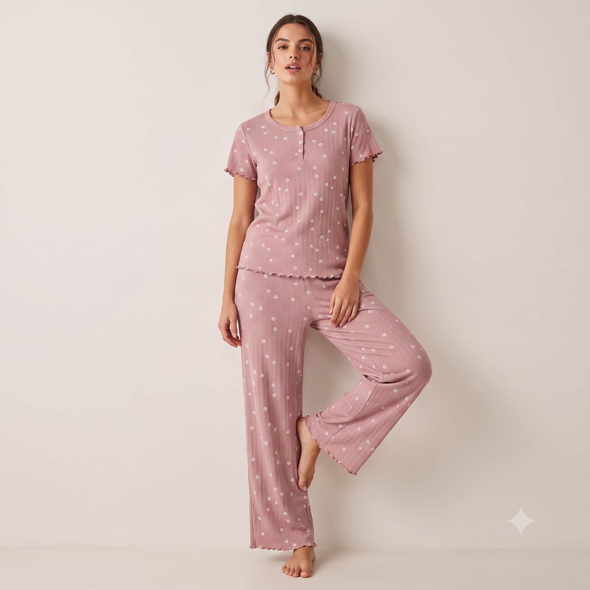 Blush Daisy Women Half Sleeves Pajama Set – Dusty Pink