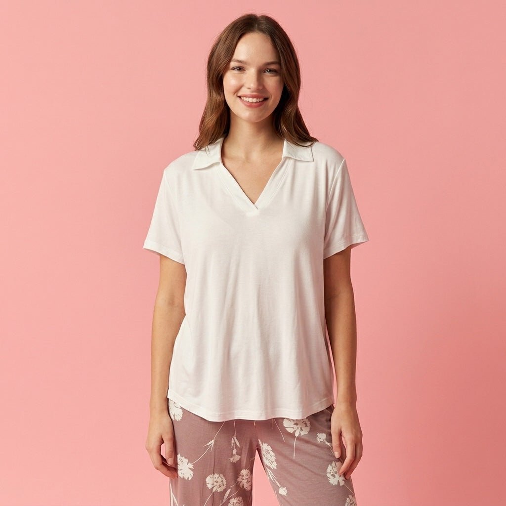 Dandelion Women Pajama Set - White & Brown
