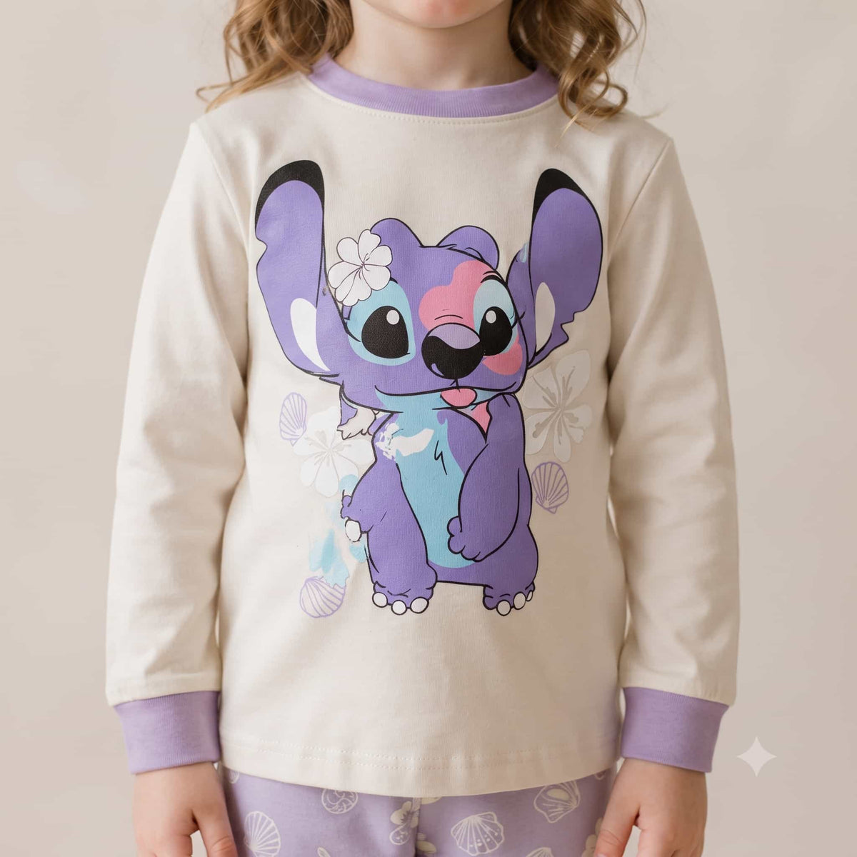 Stitch Girls Full Sleeves Pajama Set – Cream