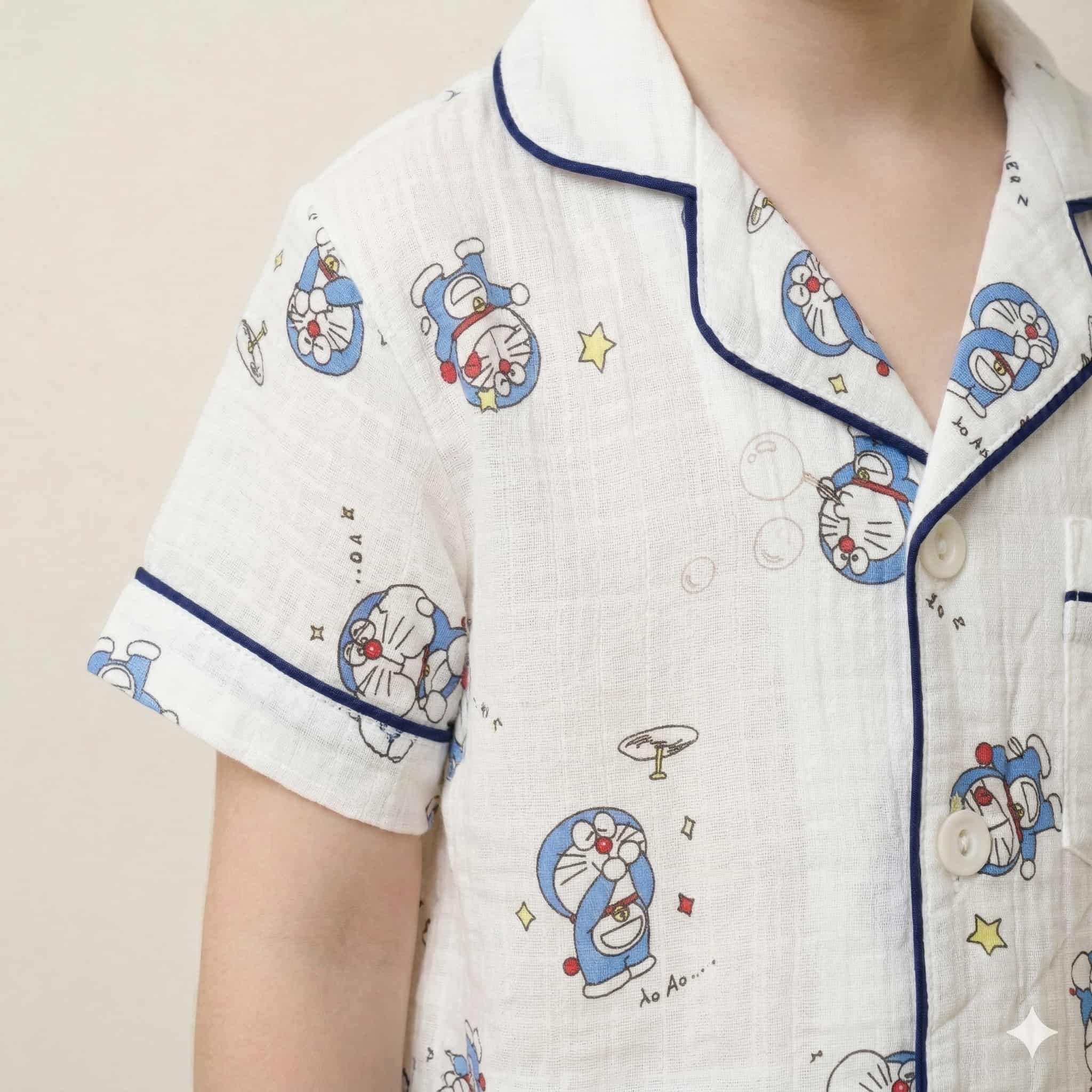 Doremon Boys Half Sleeves Pajama Set- White