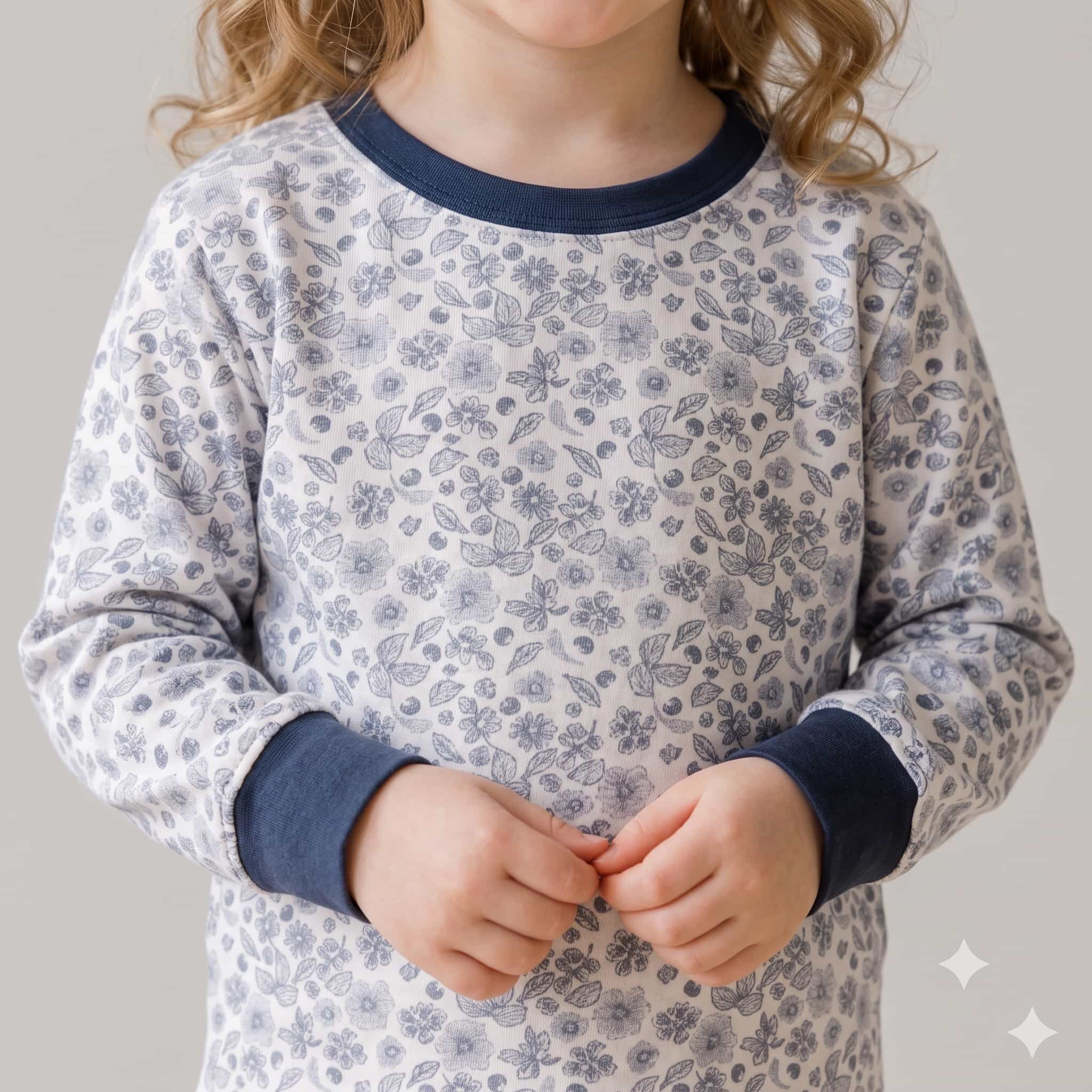 Midnight Blooms Girls Full Sleeves Pajama Set - White