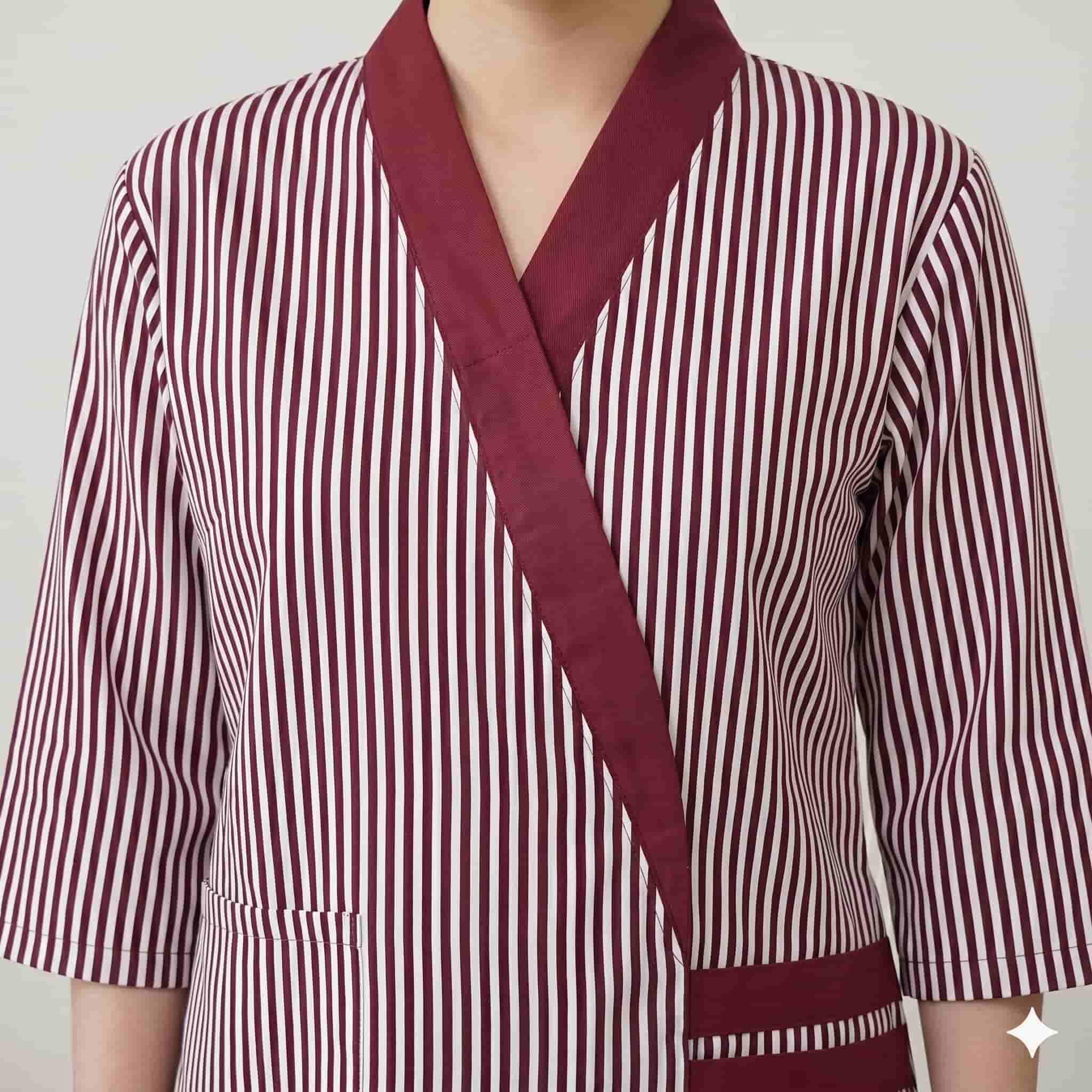 Burgundy Stripe Maid Women Uniform Set - Burgundy