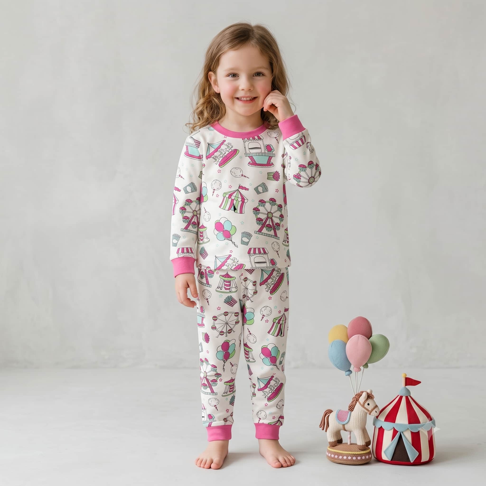 Carnival Dreams Girls Full Sleeves Pajama Set - Pink