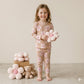 Floral Rib Girls Full Sleeves Pajama Set - Peach