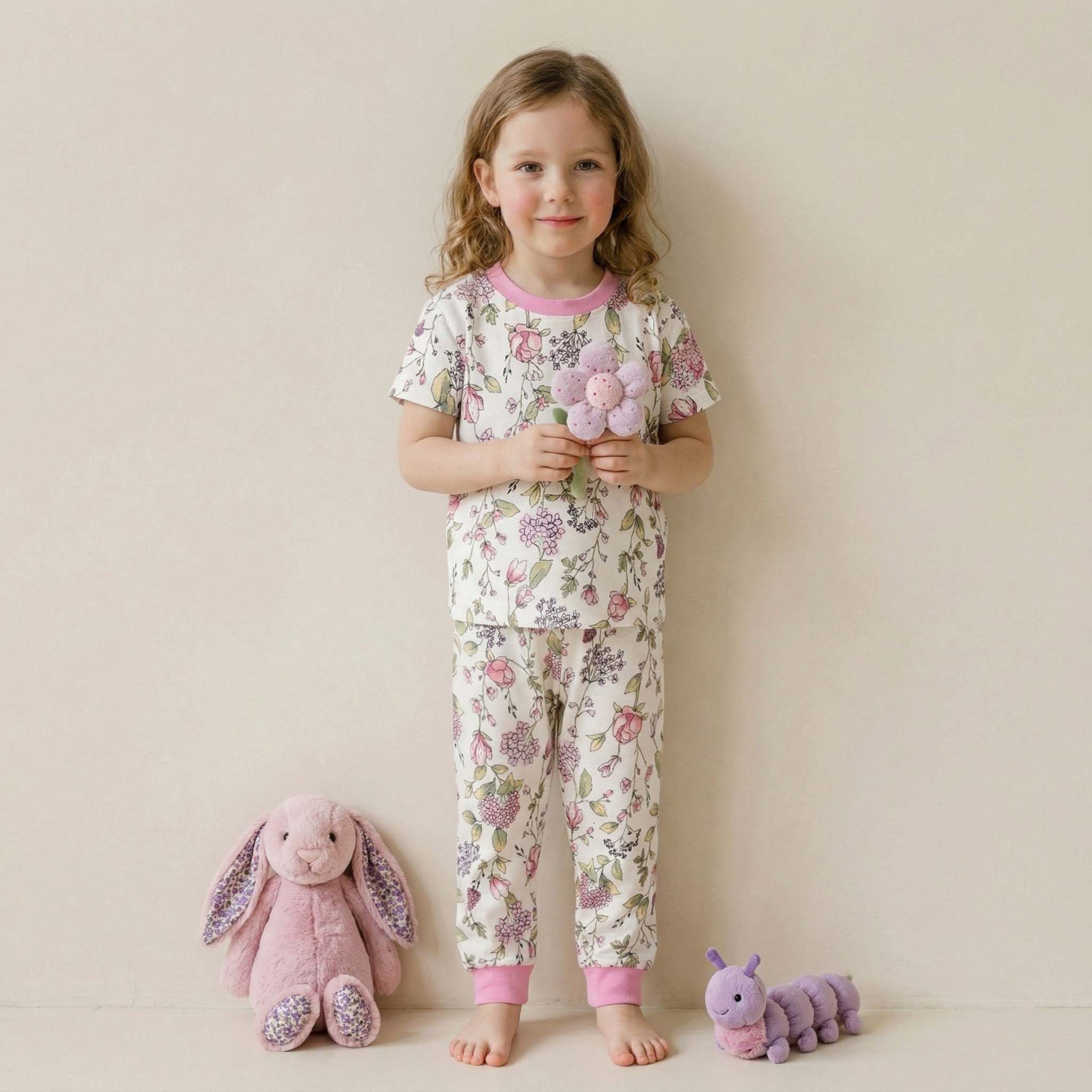 Blush Botanical Dream Girls Short Sleeves Pajama Set - Cream