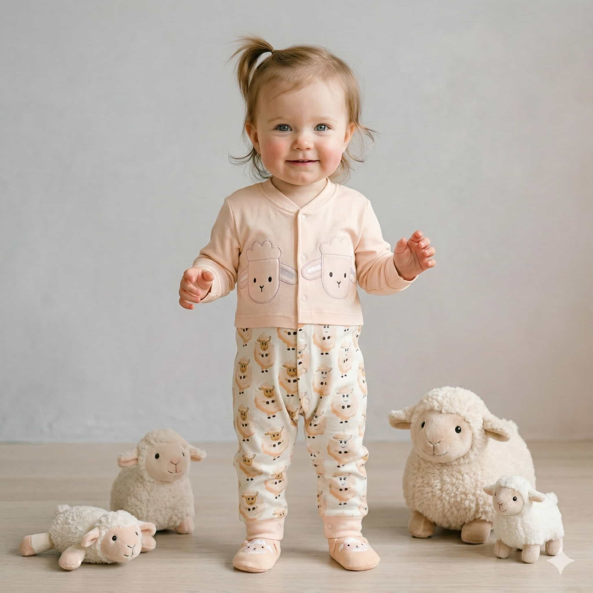 Cute Sheep Baby Girl Set - Peach