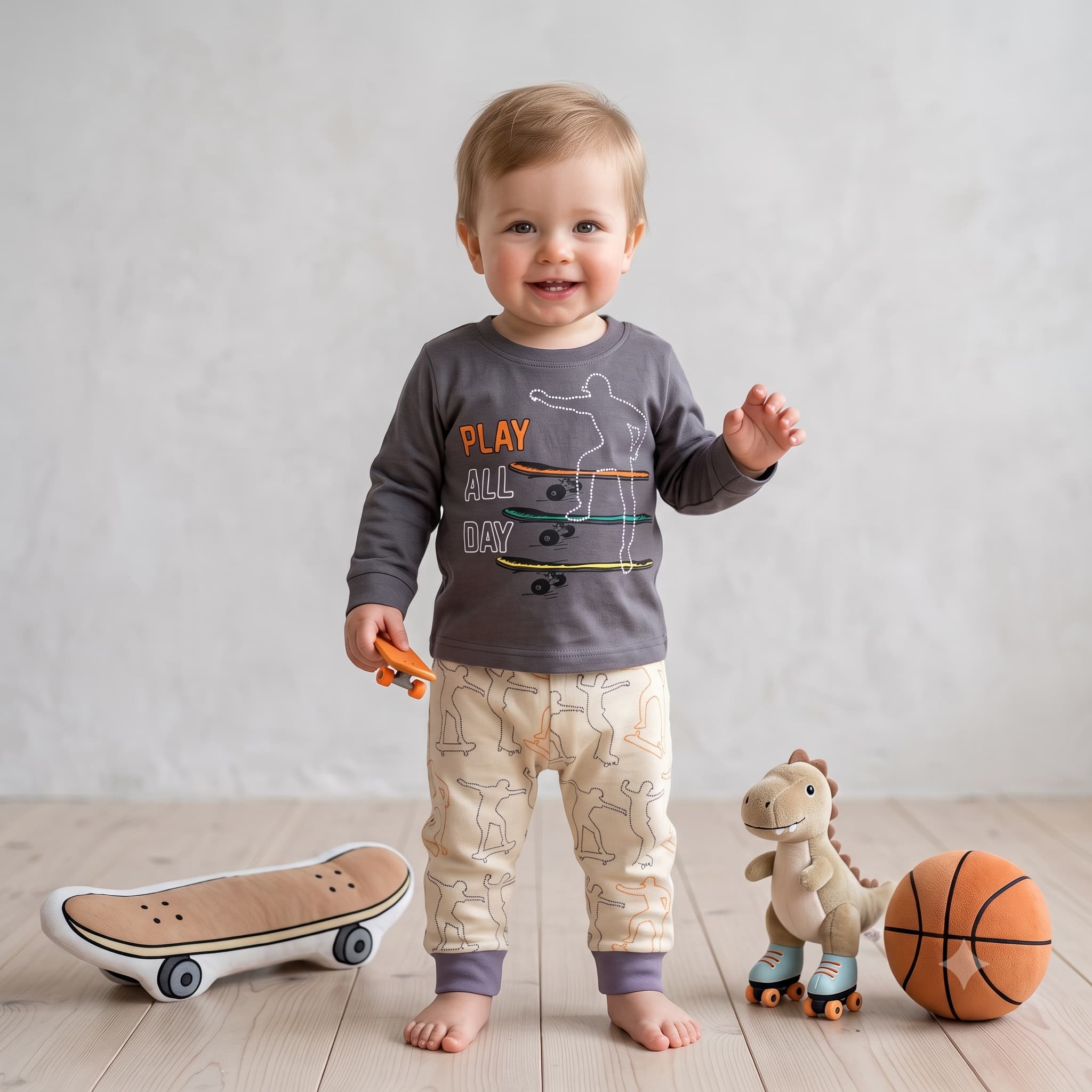 Urban Play Baby Boys Full Sleeves Pajama Set - Dark Grey