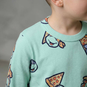 Pizza Party Boys Full Sleeves Pajama Set - Green