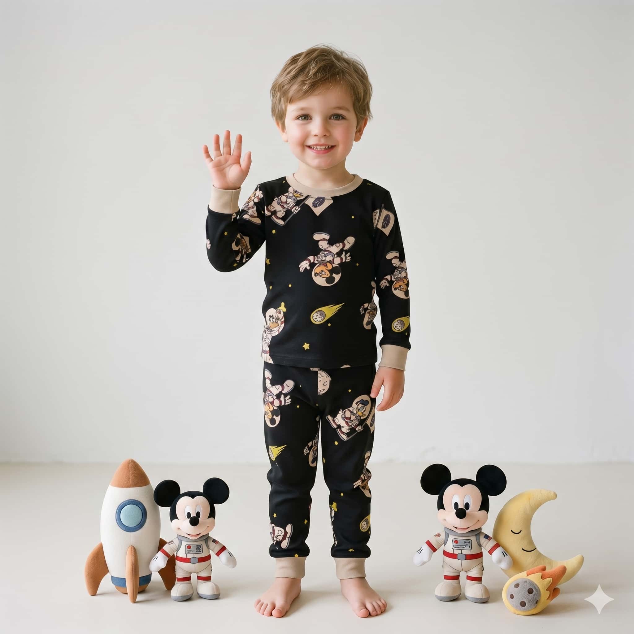 Space Mickey Mouse Boys Full Sleeves Set - Black