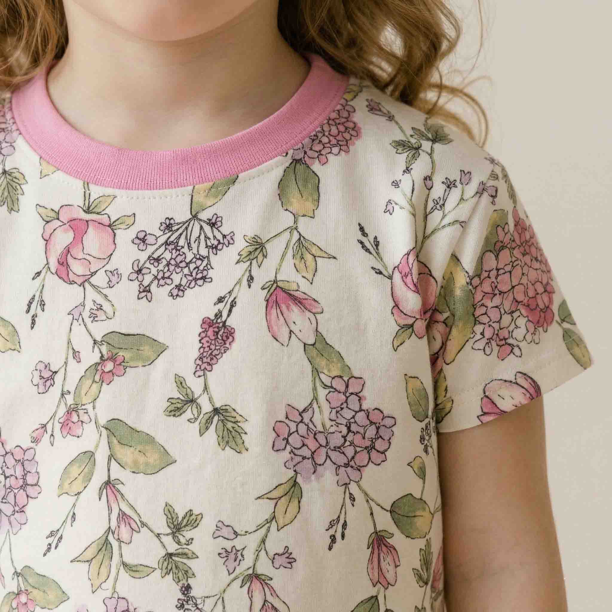 Blush Botanical Dream Girls Short Sleeves Pajama Set - Cream