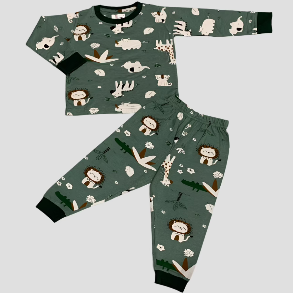 Jungle Boys Full Sleeves Pajama Set - Green