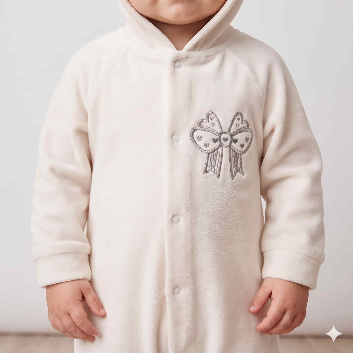 Bow Wishes Baby Girls Winter Full Sleeves Romper – Cream