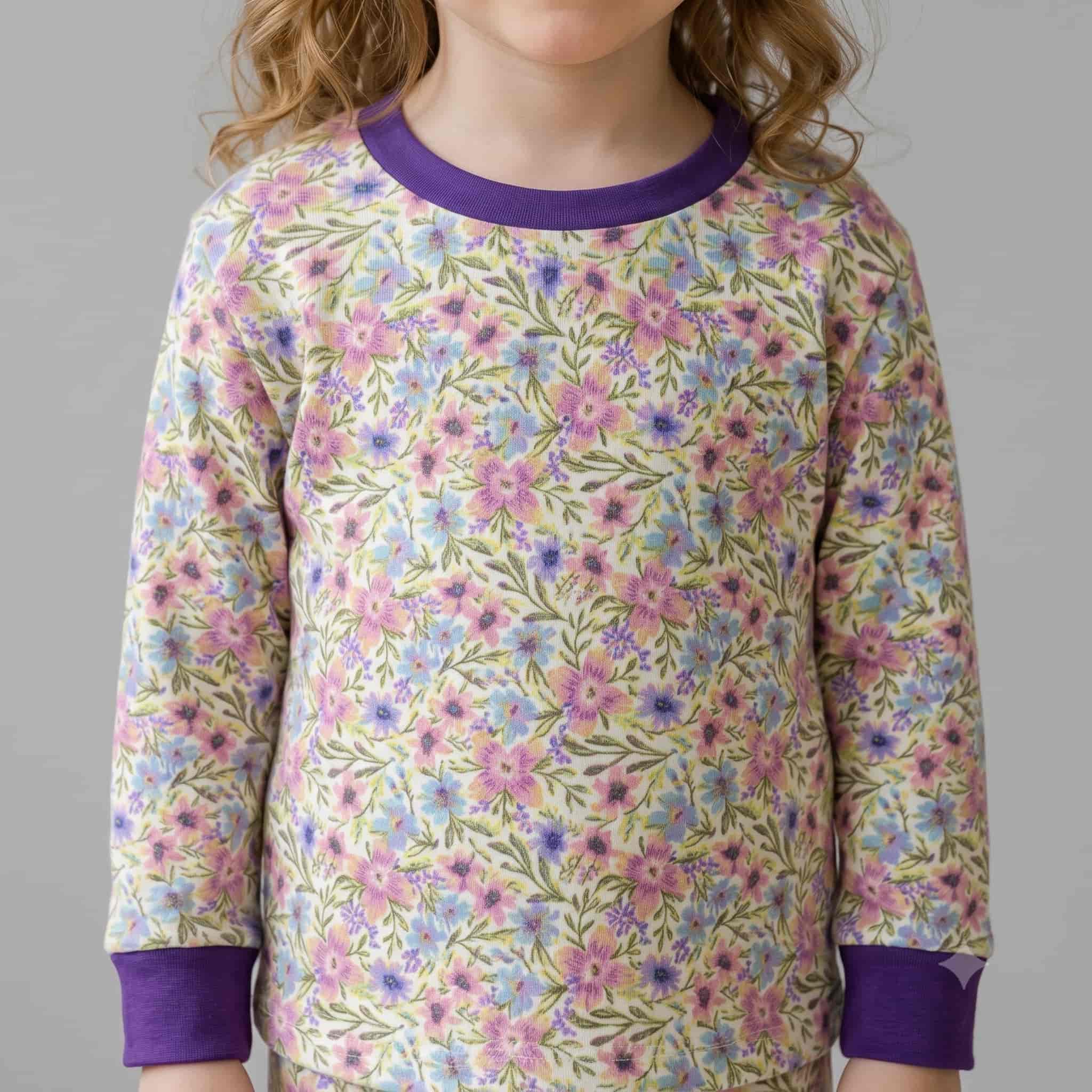 Lilac Garden Girls Full Sleeves Pajama Set - Purple