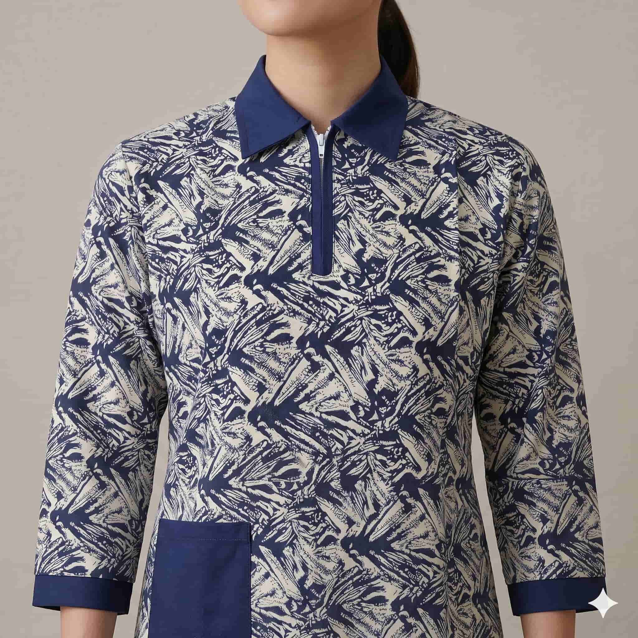 Abstract Wave Maid Women Uniform - Navy