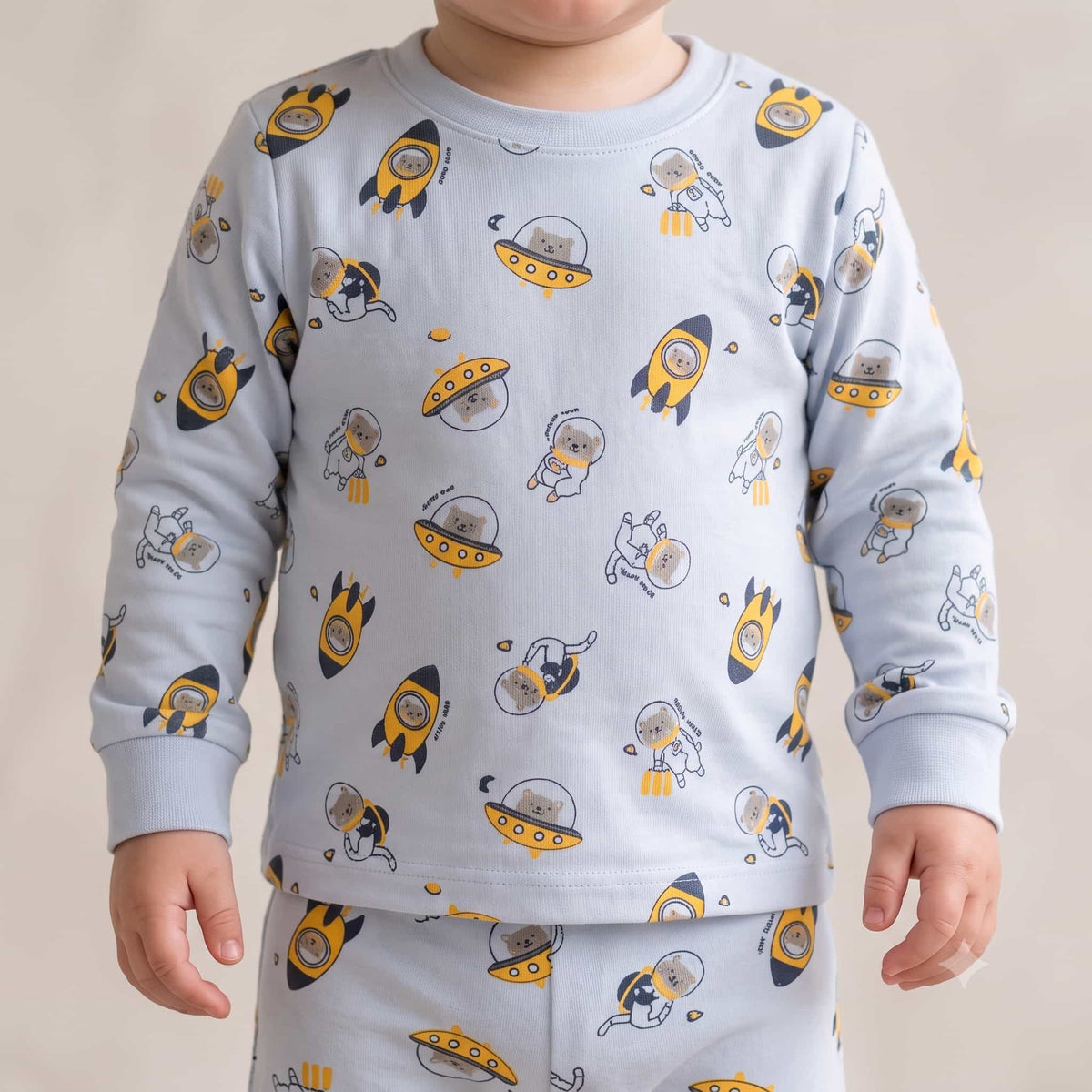 Space Buddies Baby Boys Full Sleeves Pajama Set – Light Blue