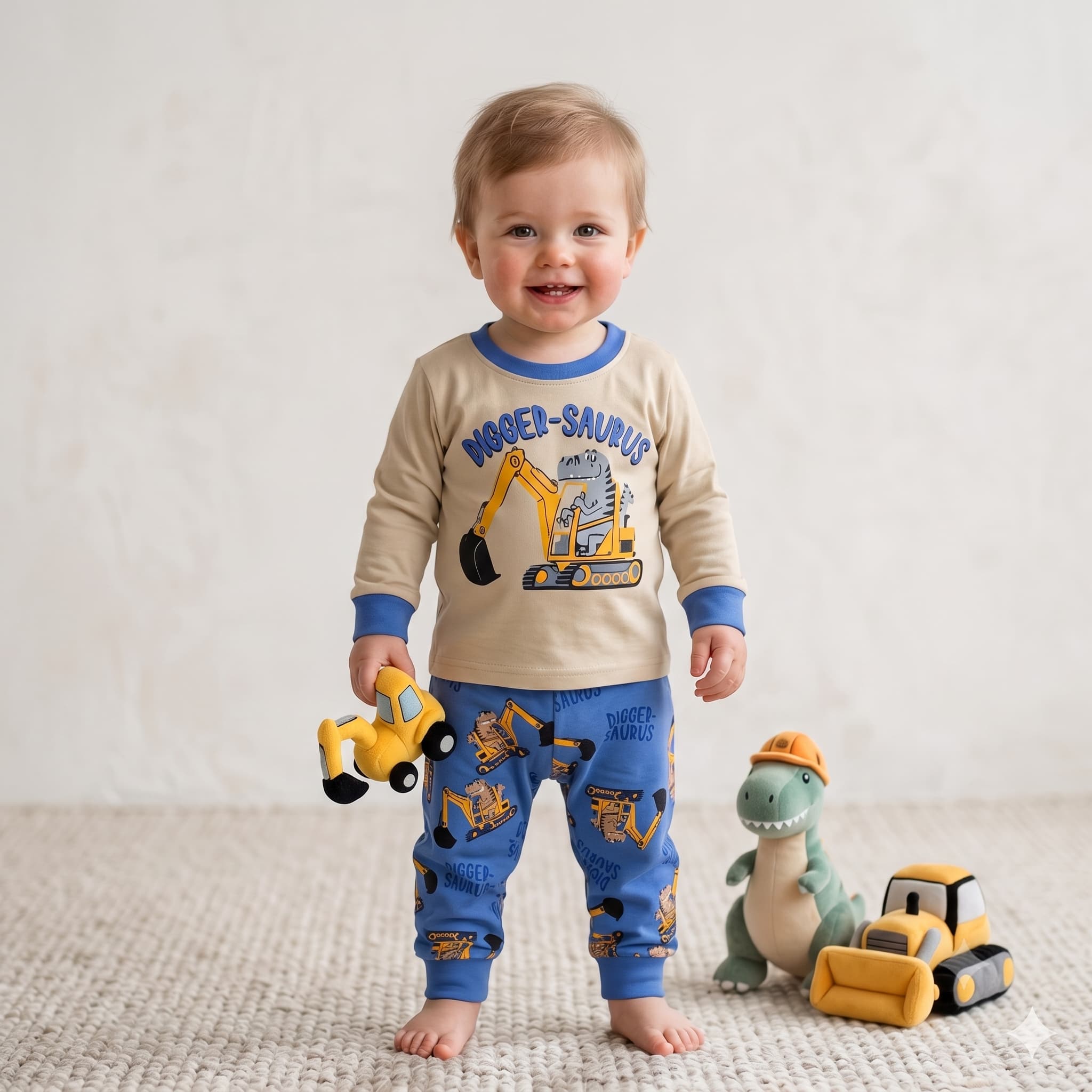 Builder Baby Boys Full Sleeves Pajama Set - Beige