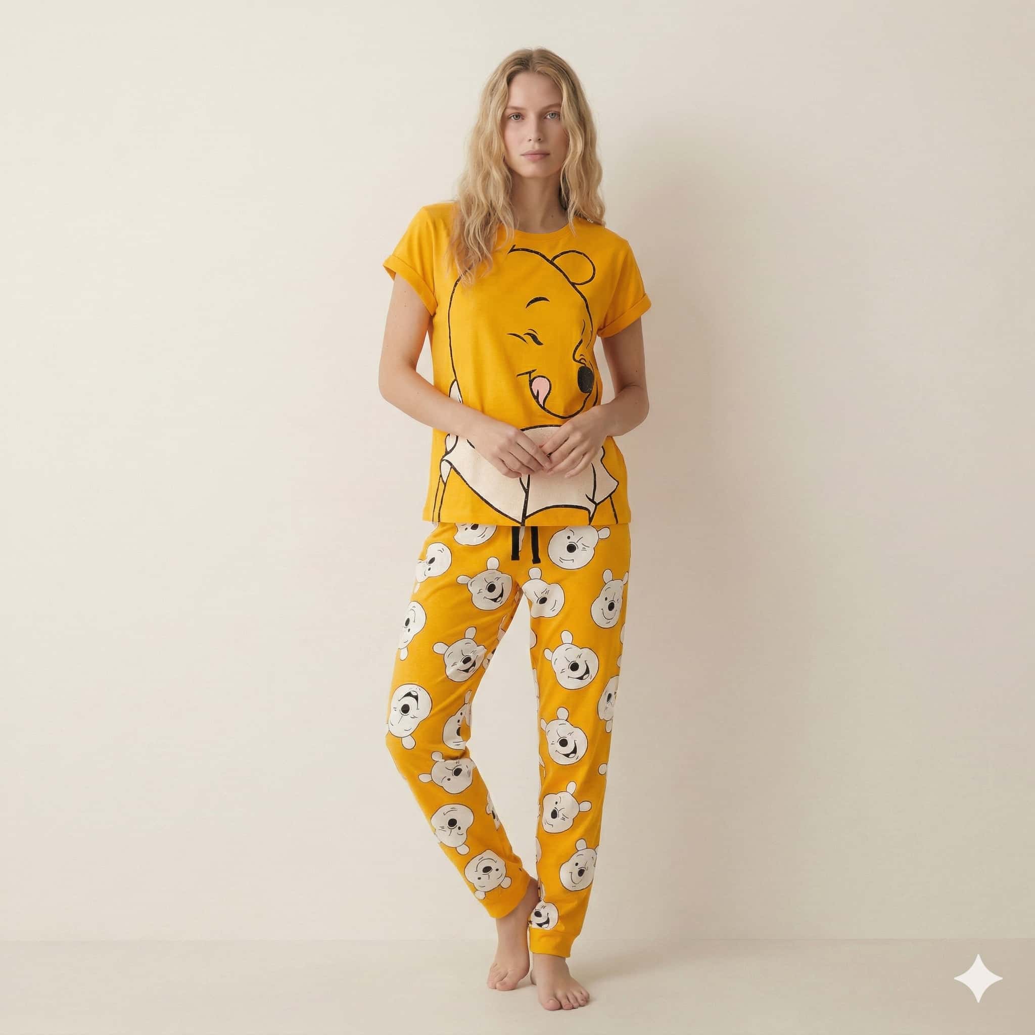 Pooh Women Pajama Set - Mustard Yellow