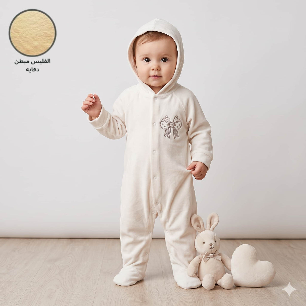 Bow Wishes Baby Girls Winter Full Sleeves Romper – Cream