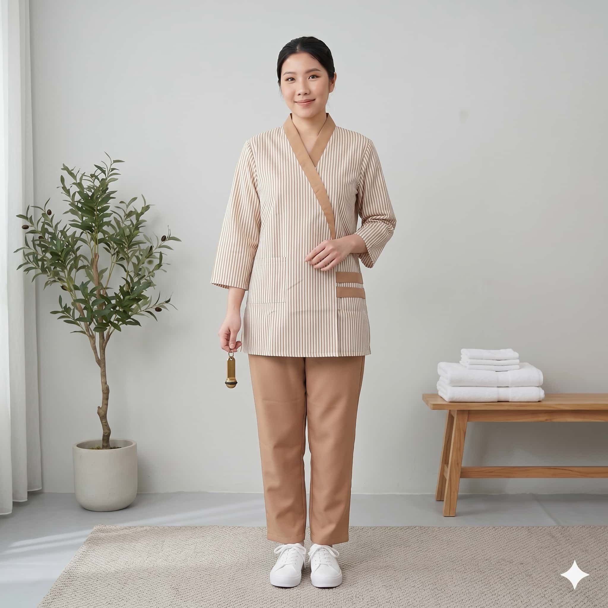 Sand Stripe Maid Women Uniform Set - Beige