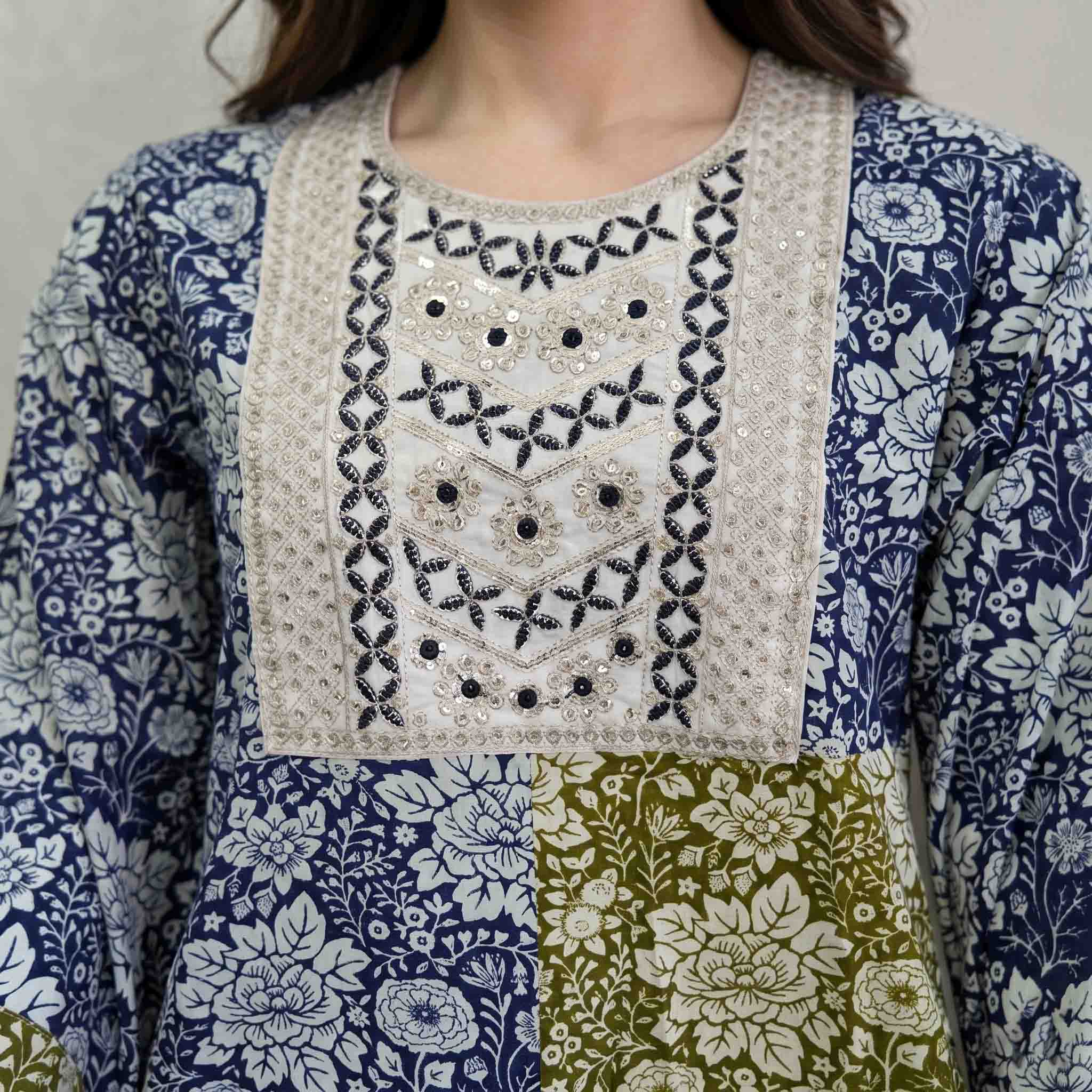 Bloom Floral Print Women Darra - Blue & Green