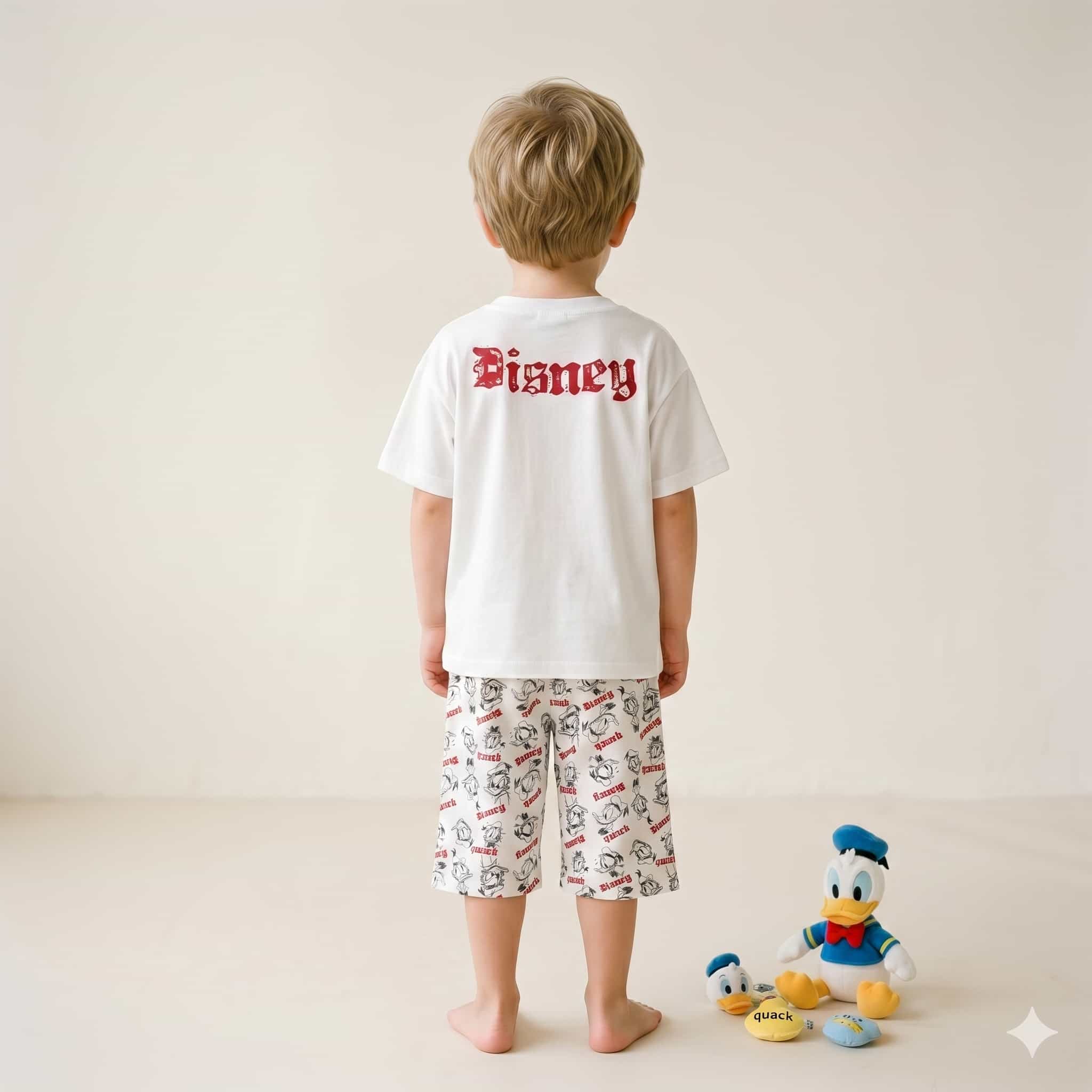 Duck Attitude Boys Half Sleeves Short Set - White
