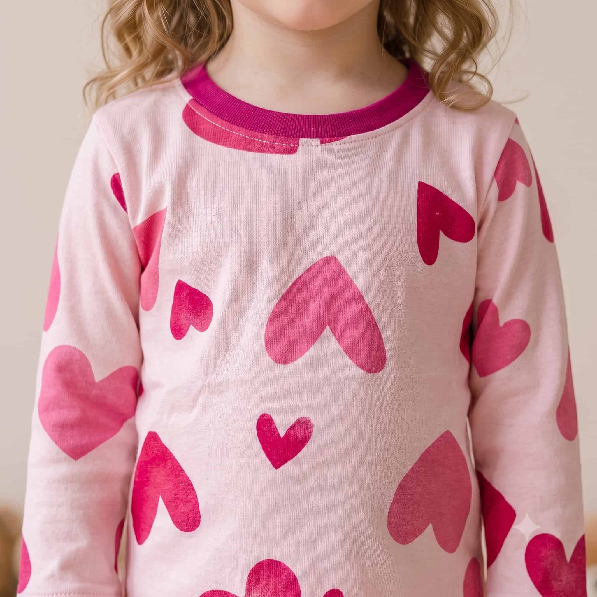 Hearts Girls Full Sleeves Pajama Set - Light Pink