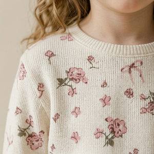 Rose Bloom Girls Short Sleeve Pajama Set - Cream