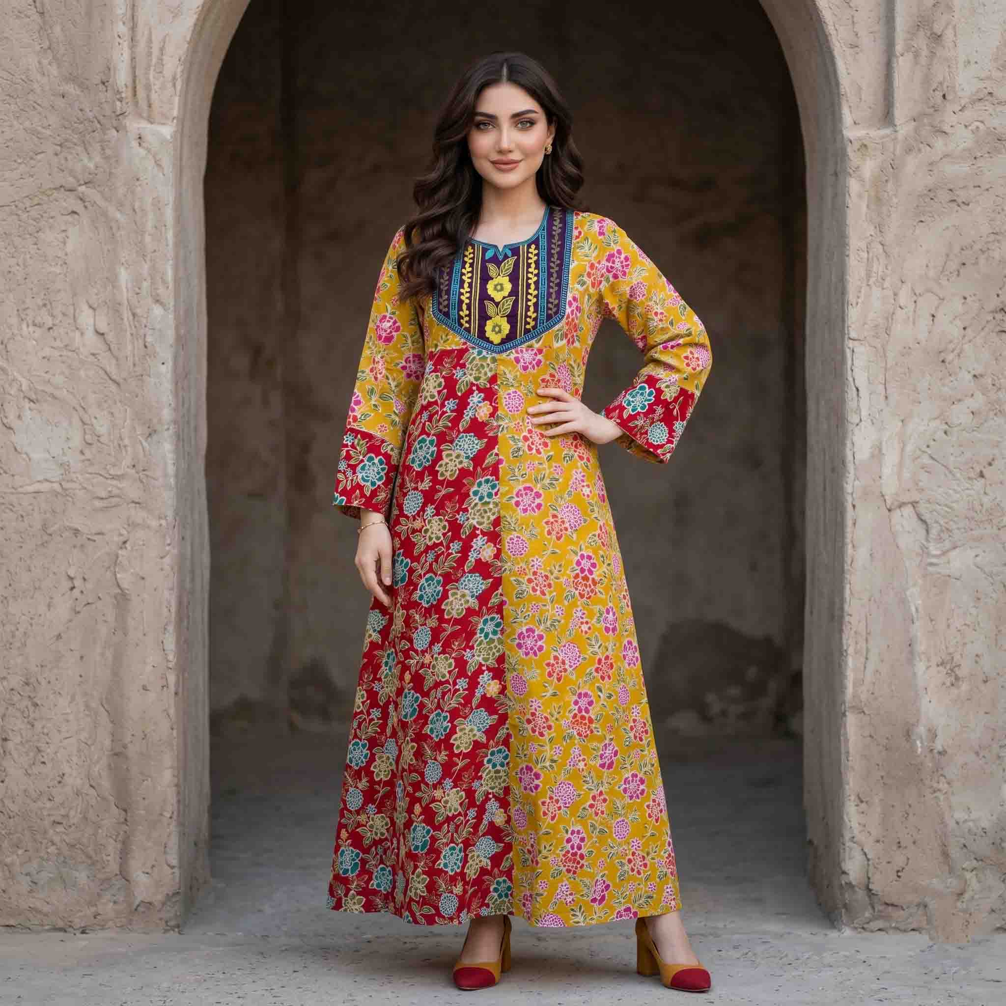 Bloom Floral Women Darra - Yellow & Red