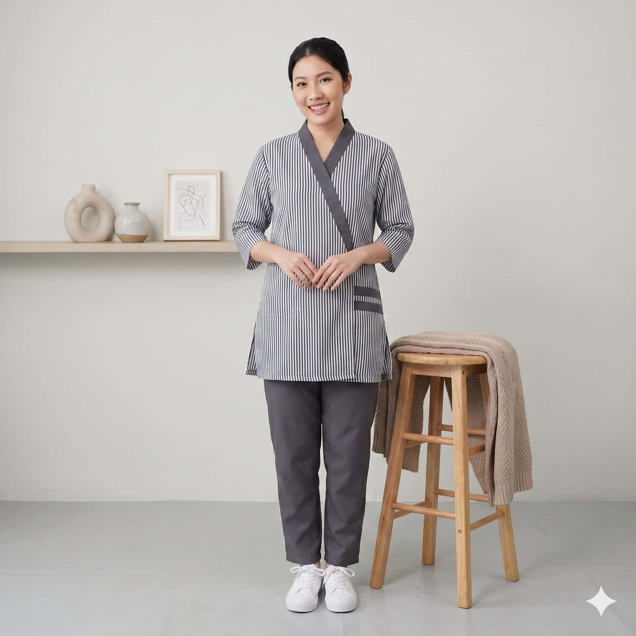 Charcoal Stripe Maid Women Uniform Set - Charcoal