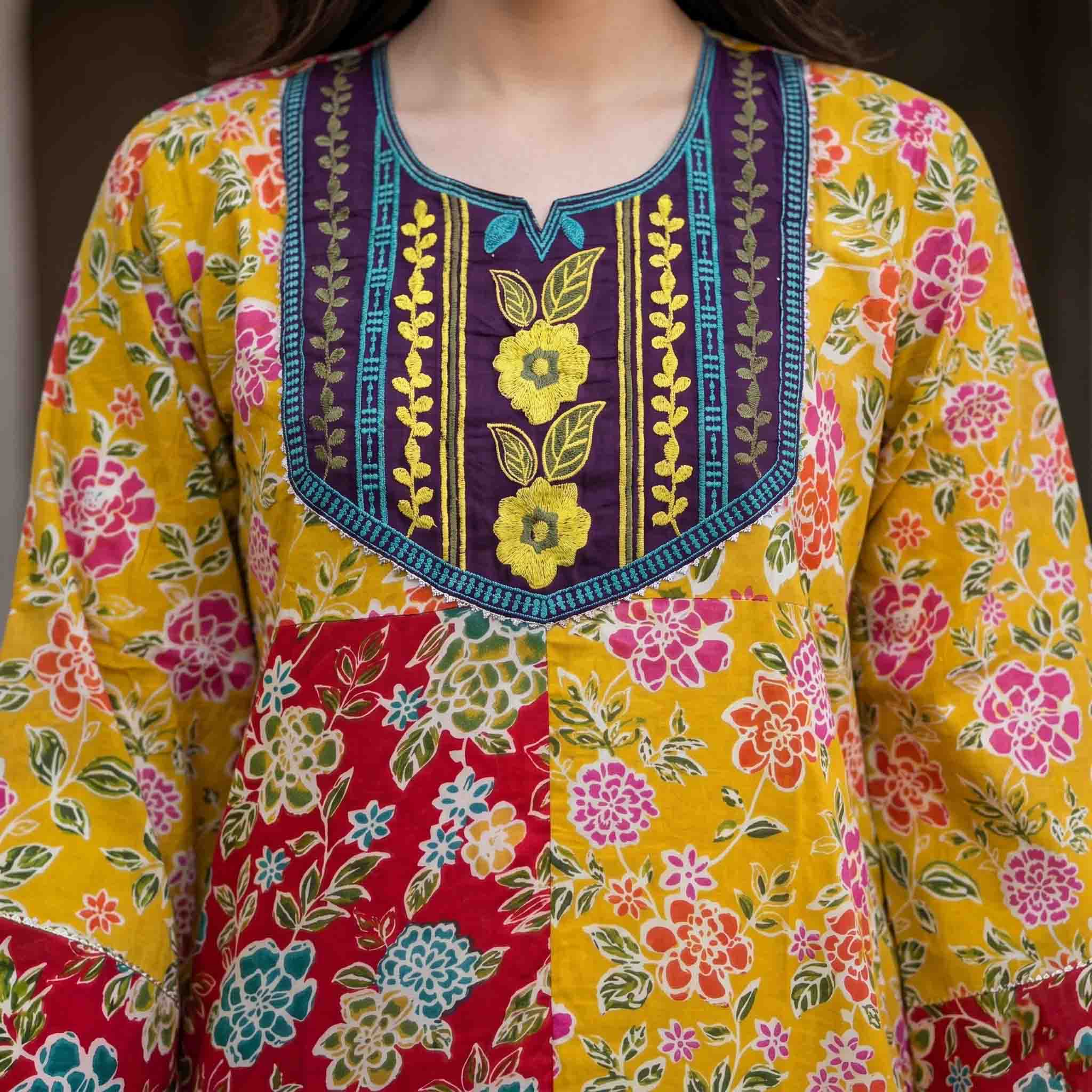 Bloom Floral Women Darra - Yellow & Red