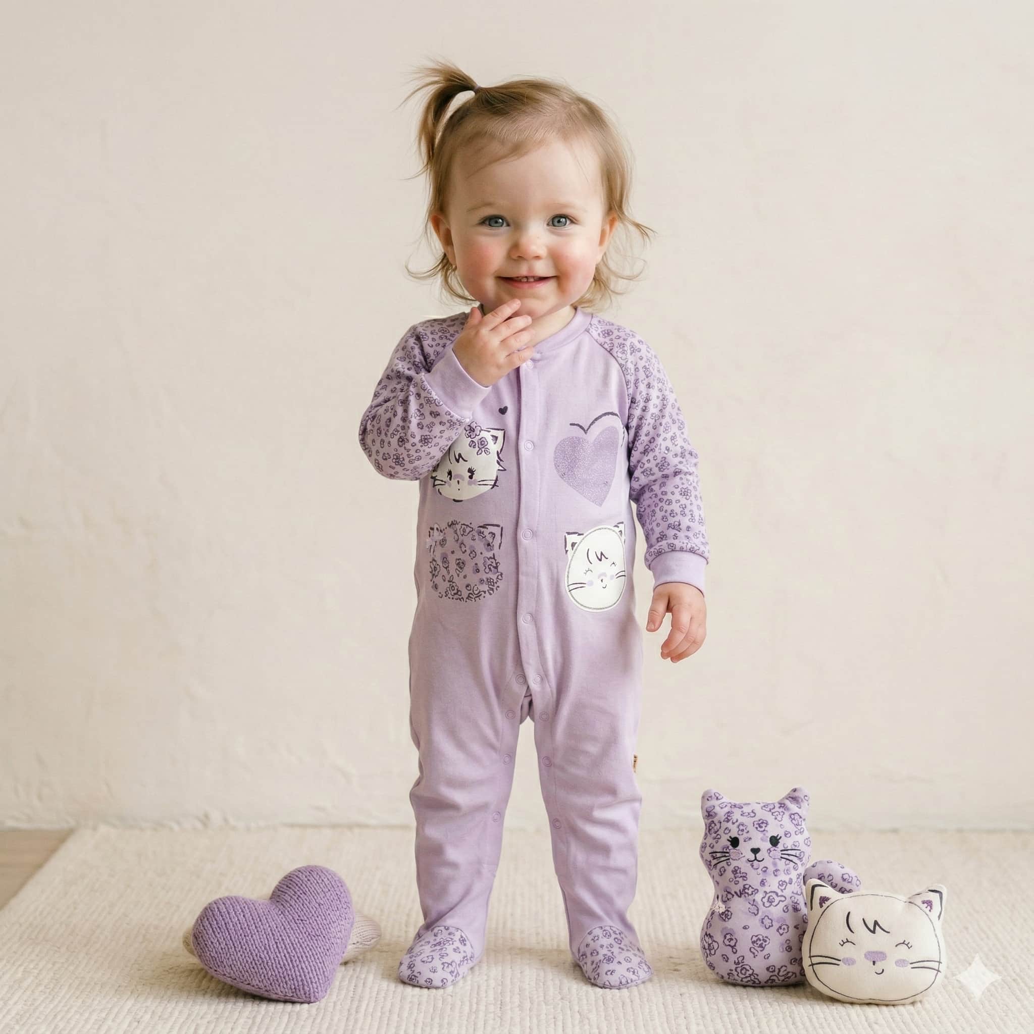 Cutie Cat Baby Girl Set - Purple