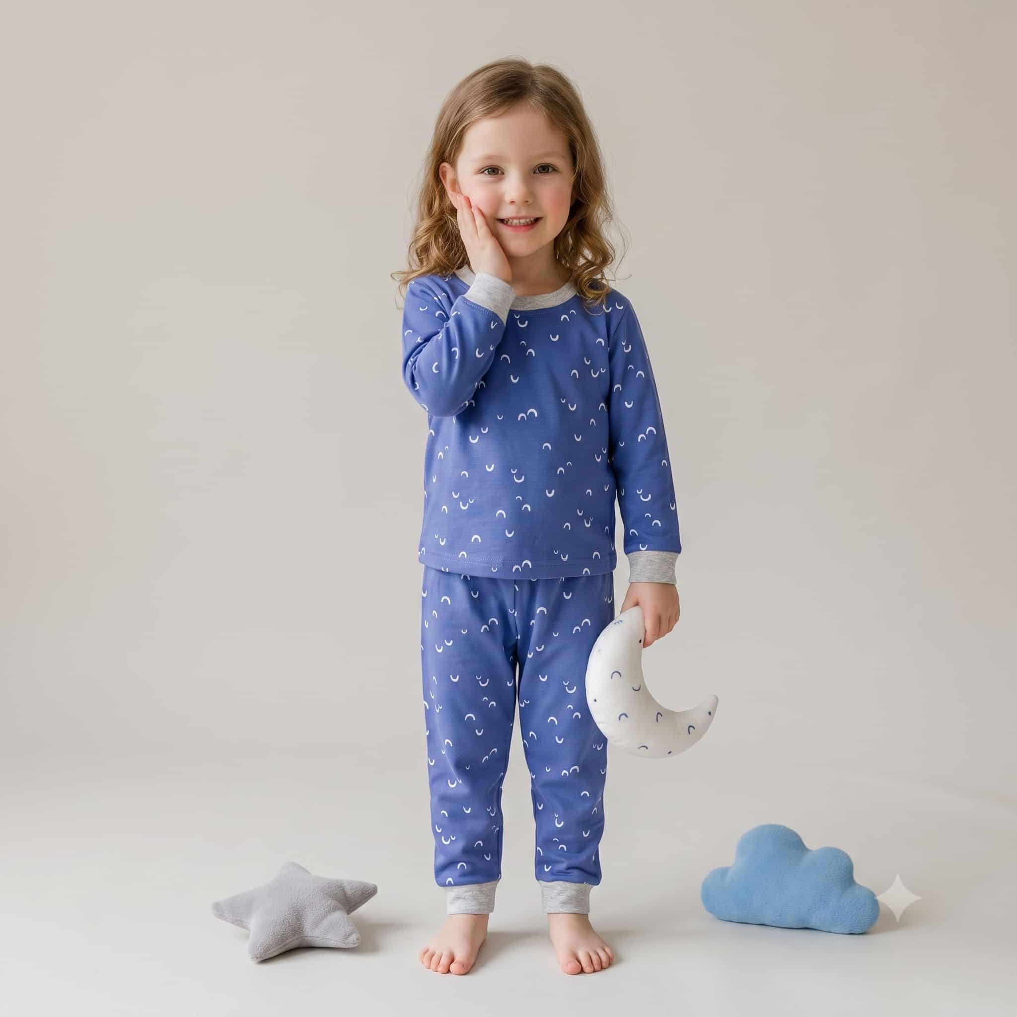 Moon Mist Girls Full Sleeves Pajama Set - Blue