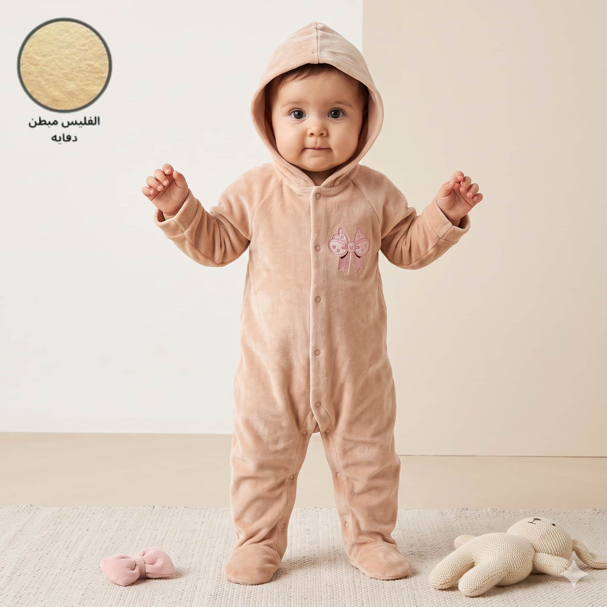 Bow Hugs Baby Girls Winter Full Sleeves Pajama Set – Peach