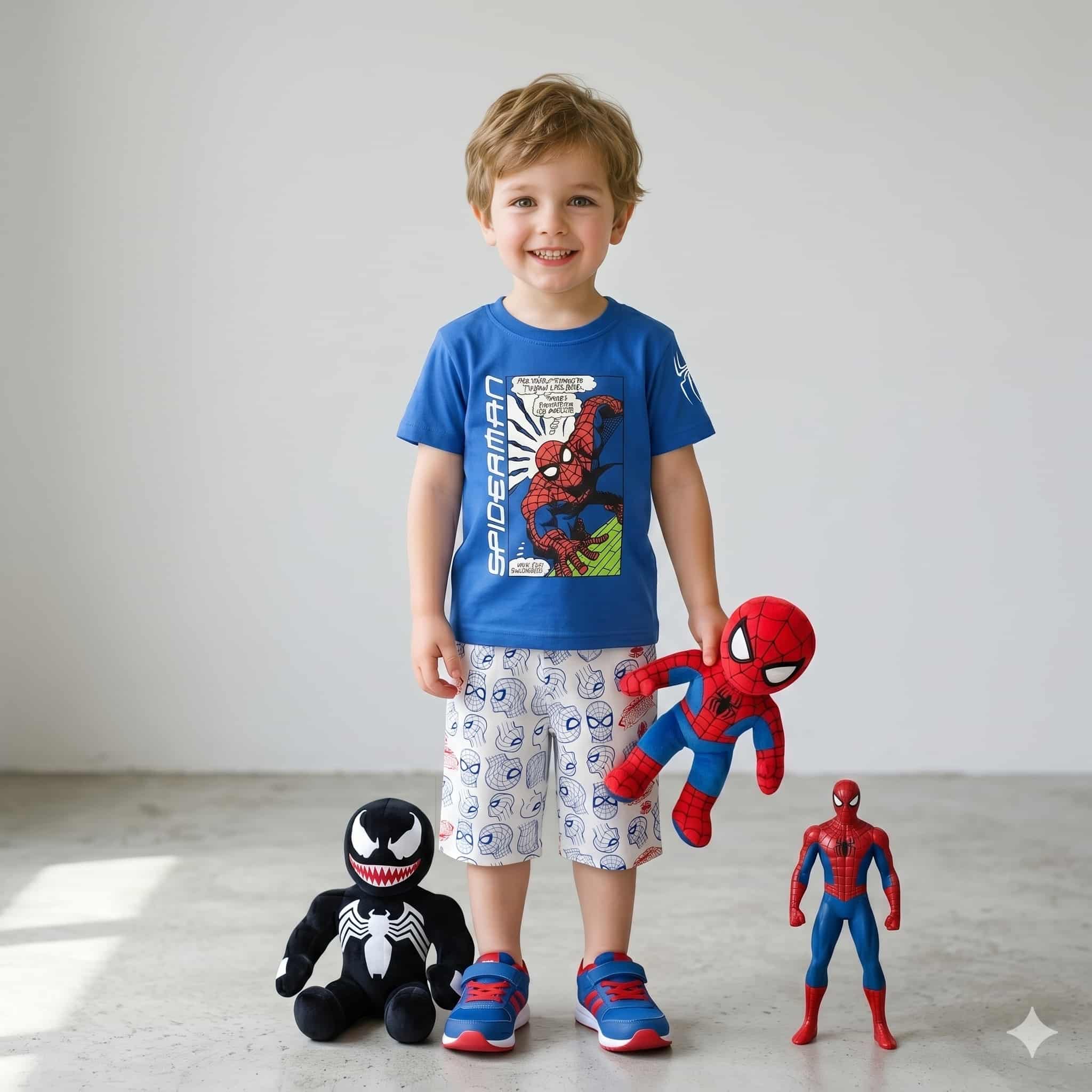 Spider Man Boys Half Sleeves Short Set with Blue