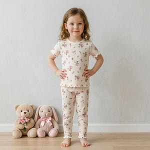 Rose Bloom Girls Short Sleeve Pajama Set - Cream