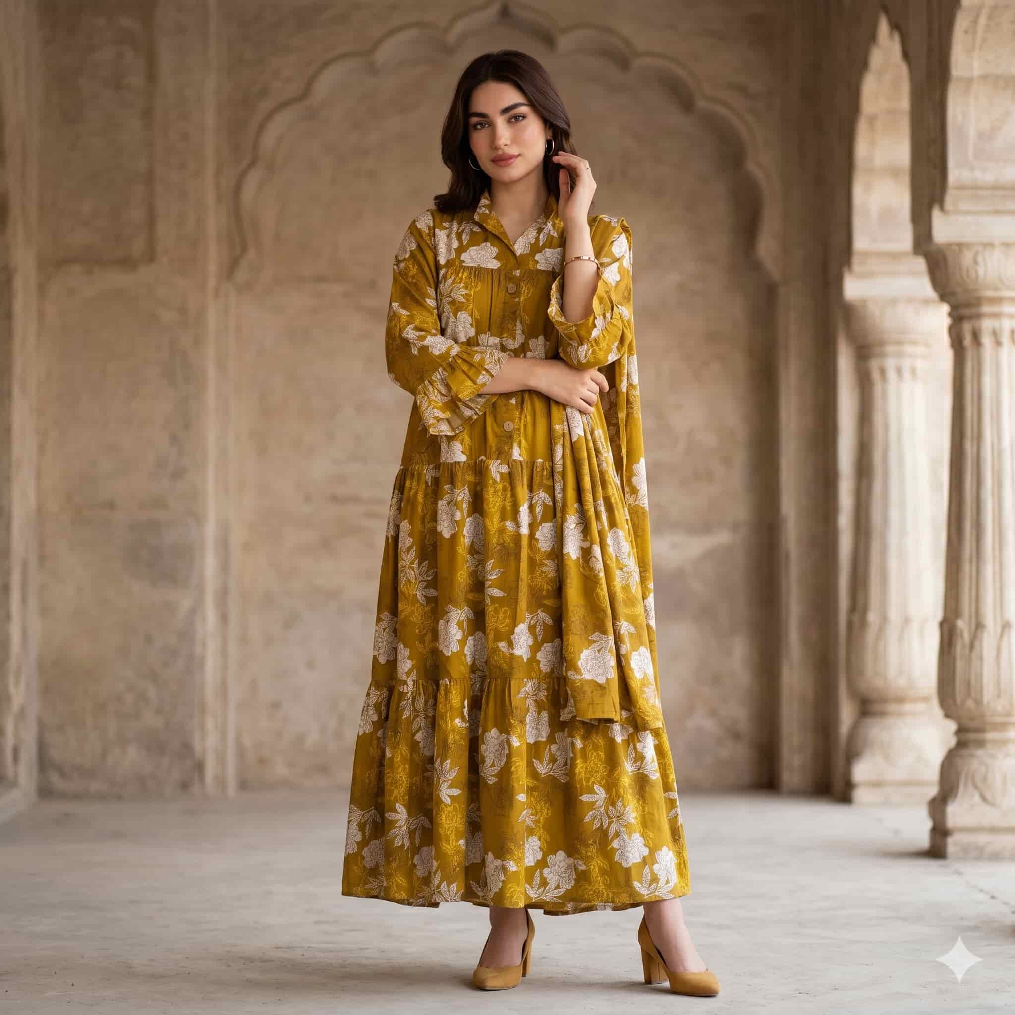 Sunlit Flora Women Darra - Mustard