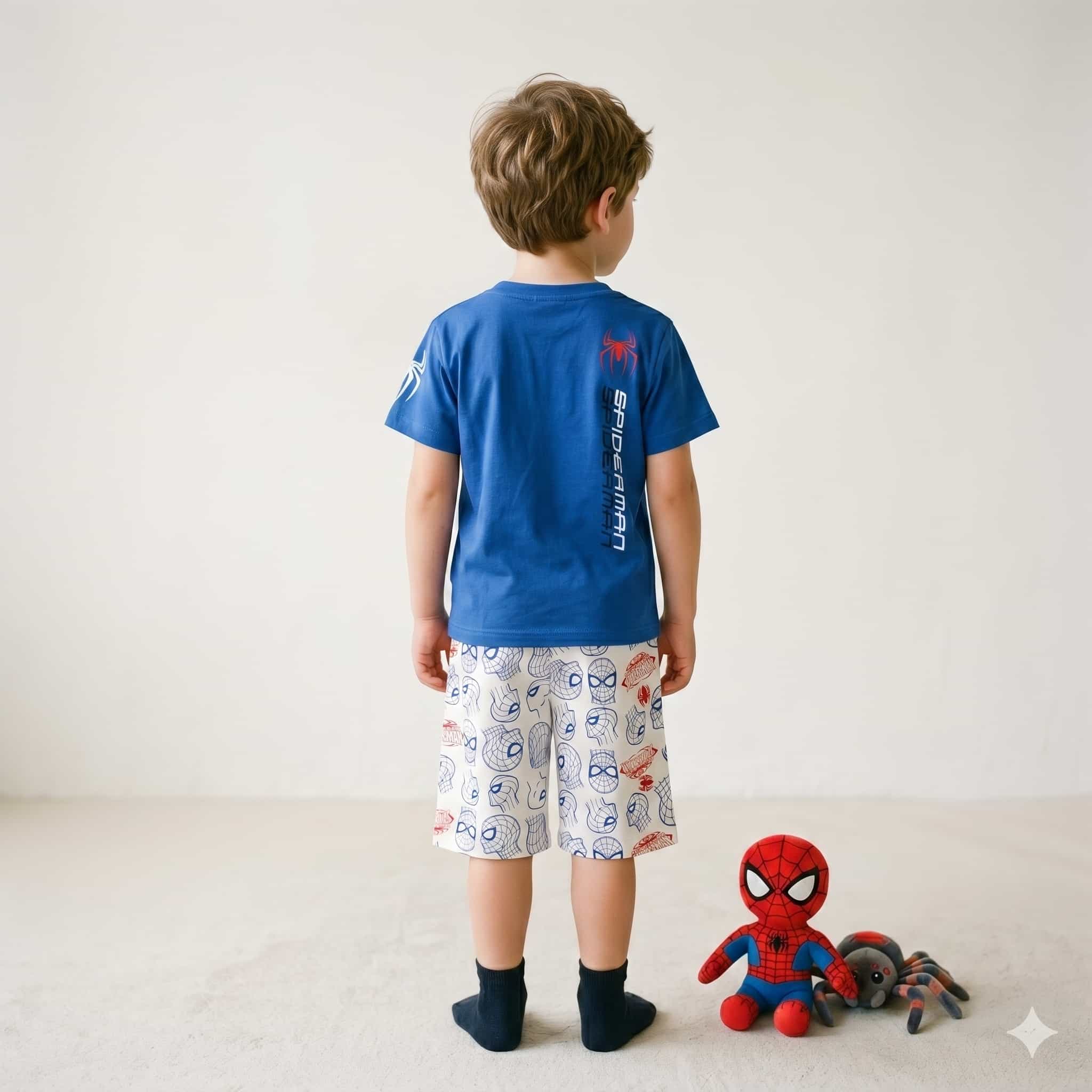 Spider Man Boys Half Sleeves Short Set with Blue