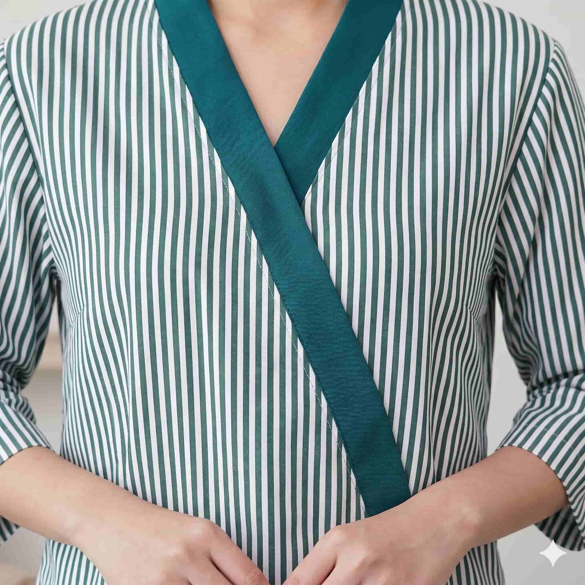 Teal Stripe Maid Women Uniform Set - Teal