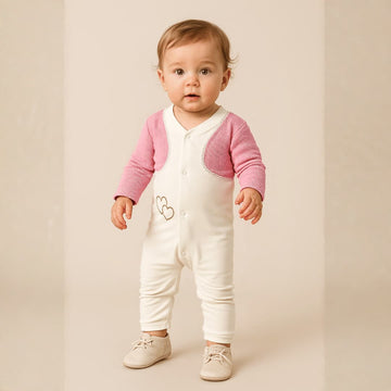 Double Heart Baby Girl Bodysuit- Pink